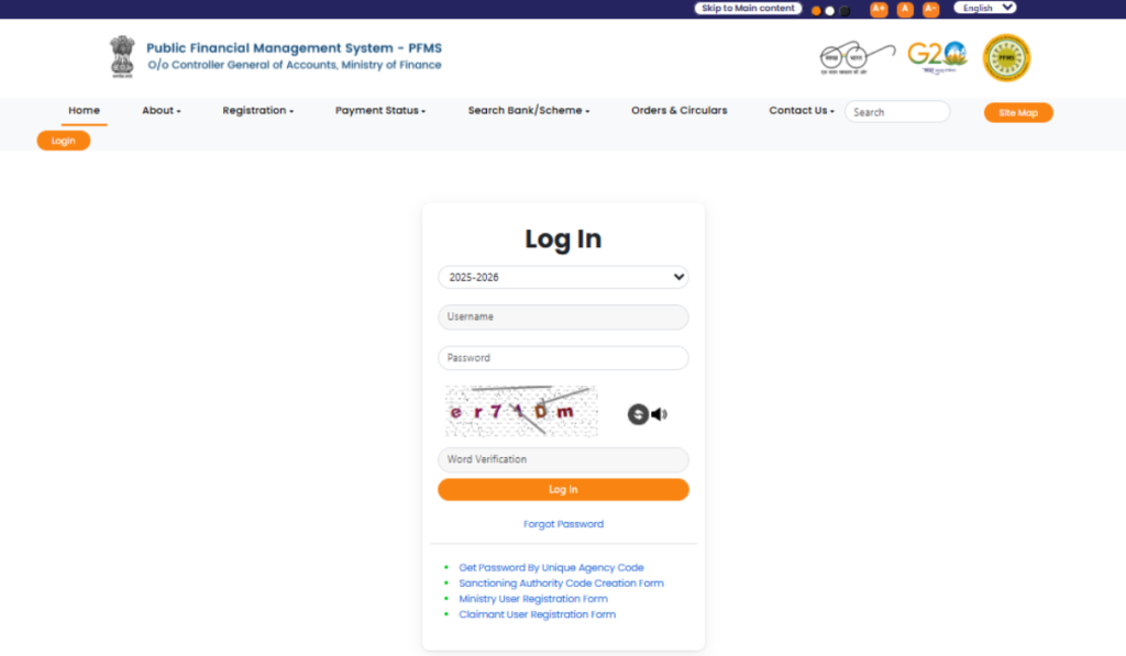 PFMS Portal Login