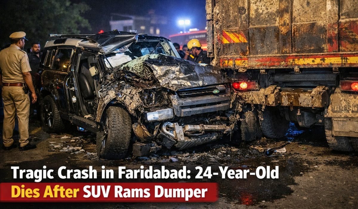 Tragic Crash in Faridabad 24-Year-Old Dies After SUV Rams Dumper